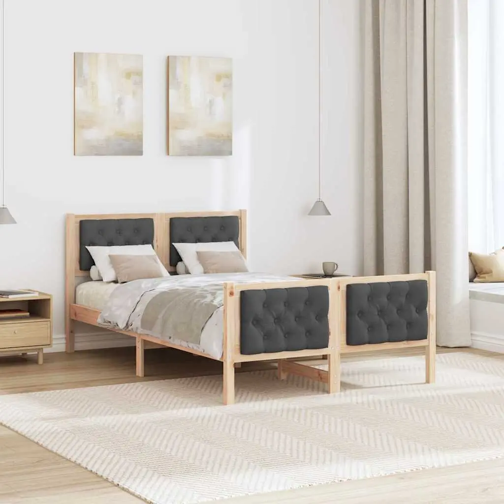 Grey Bed Frame with Headboard 135 x 190 cm