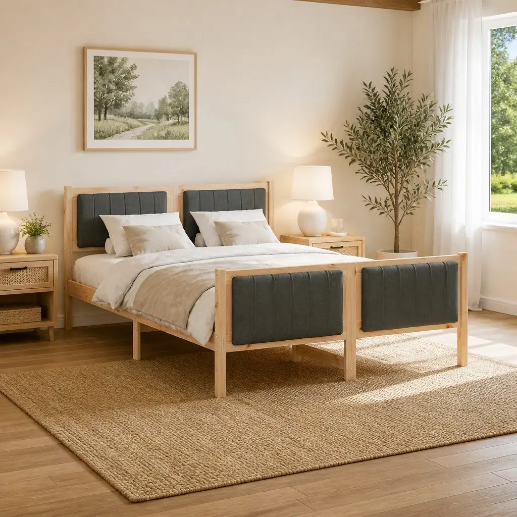 Solid Pine Wood Platform Bed Frame 135 x 190 cm