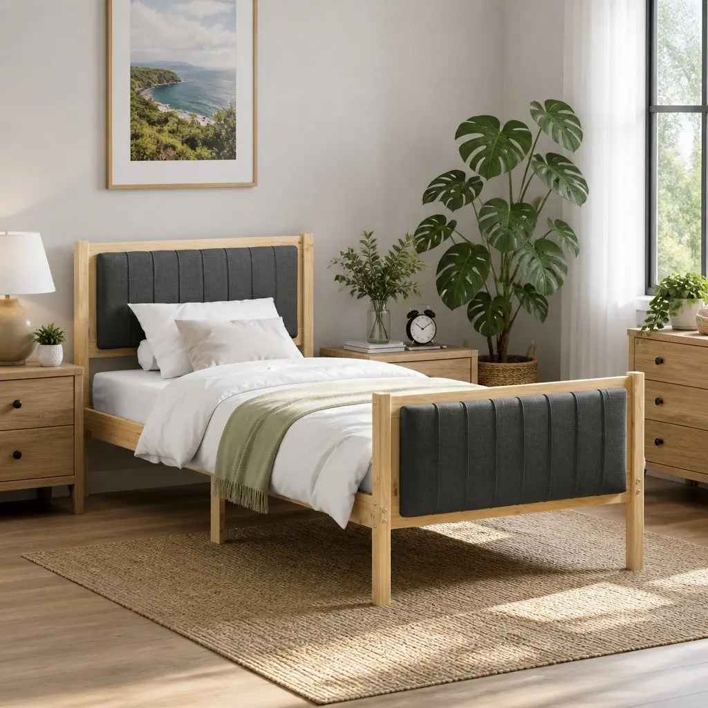 Solid Pine Wood Bed Frame 90 x 190 cm with Headboard