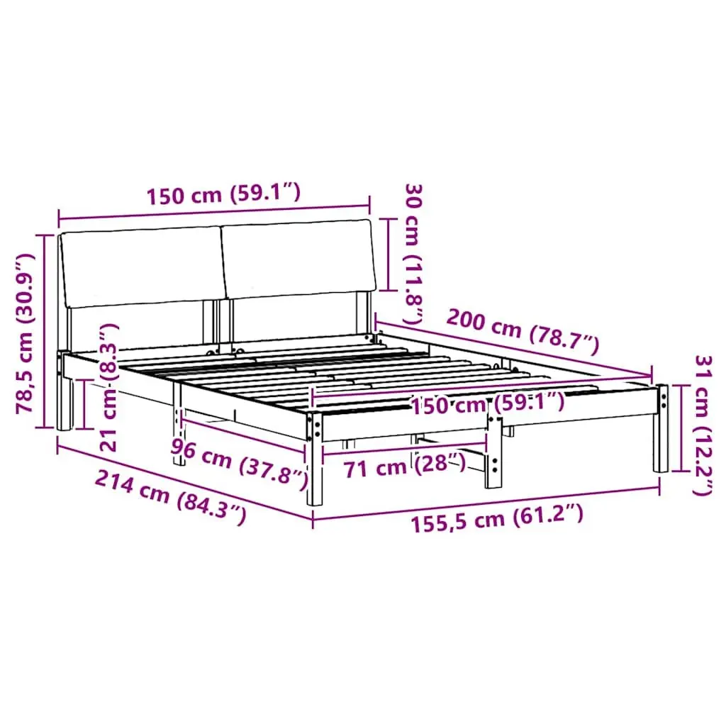 Brown Platform Bed Frame 150 x 200 cm with Headboard