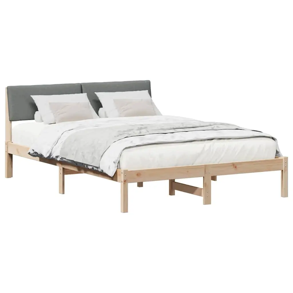 Brown Solid Pine Wood Bed Frame 135 x 190 cm with Headboard