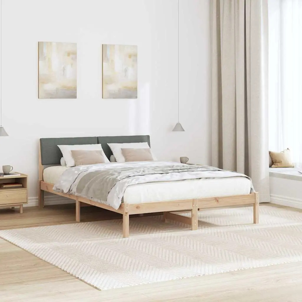 Brown Solid Pine Wood Bed Frame 135 x 190 cm with Headboard