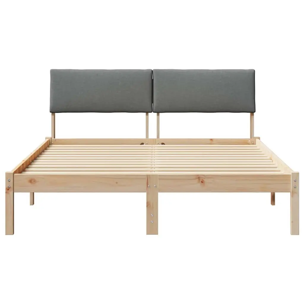 Brown Solid Pine Wood Bed Frame 135 x 190 cm with Headboard