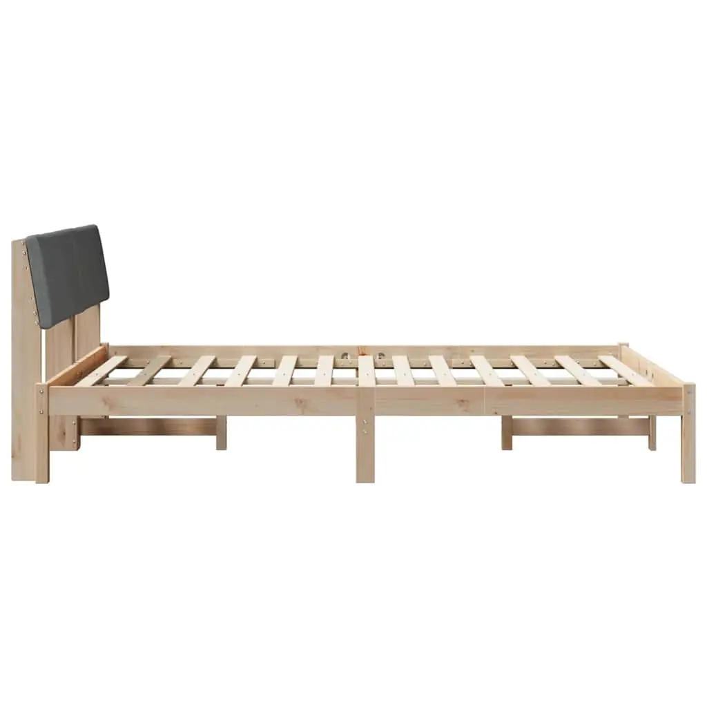 Brown Solid Pine Wood Bed Frame 135 x 190 cm with Headboard