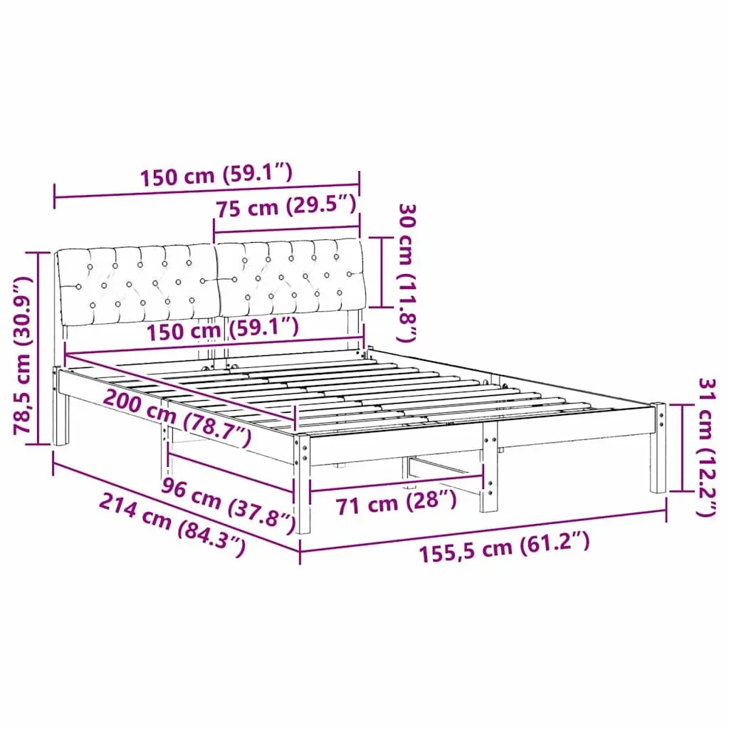 Solid Pine Wood Platform Bed Frame 150x200cm