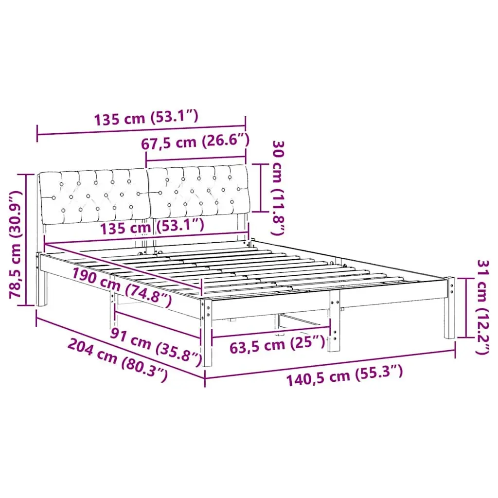 Solid Pine Modern Platform Bed Frame 135 x 190 cm