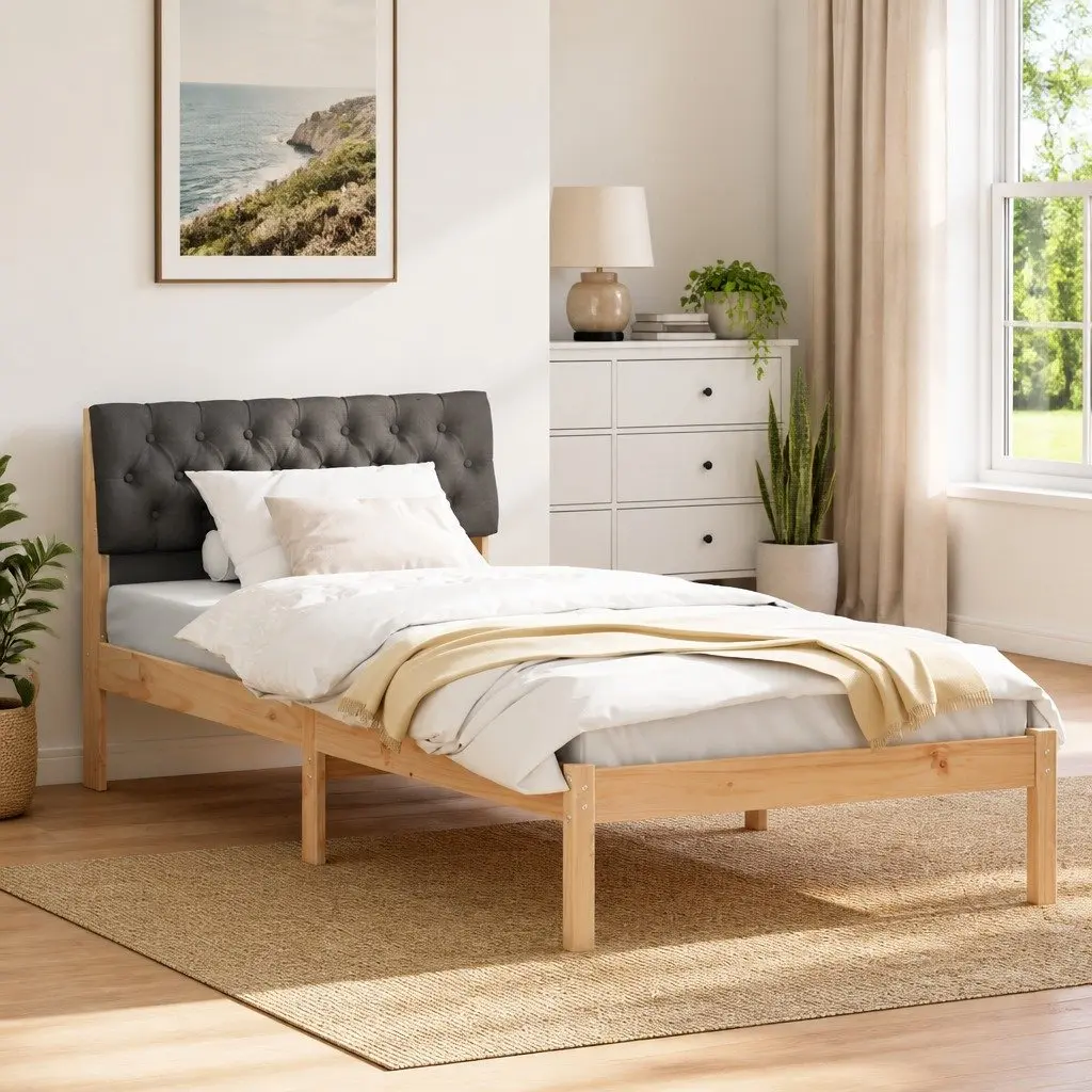 Solid Pine Wood Platform Bed Frame 90x190cm Dark Grey