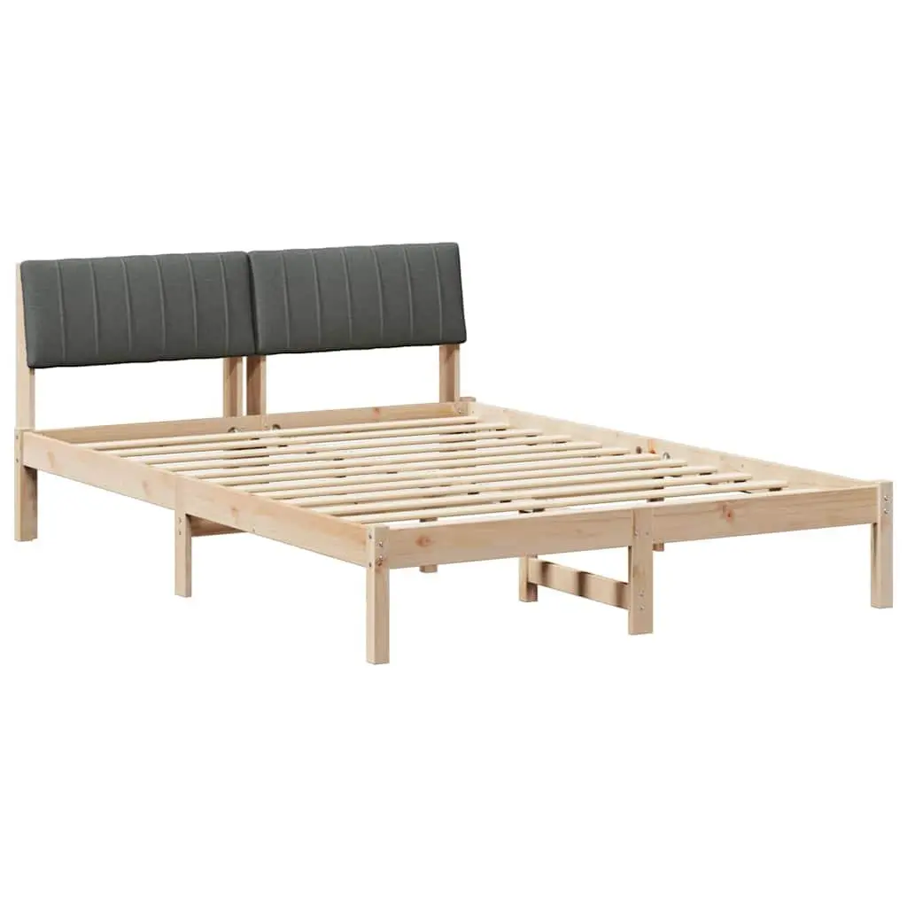 Solid Pine Wood Bed Frame with Dark Grey Headboard