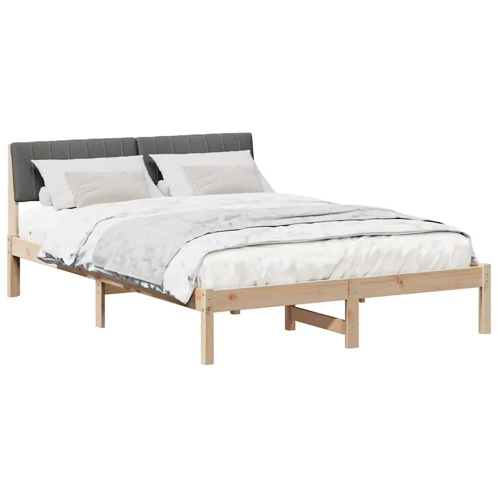 Solid Pine Wood Bed Frame with Dark Grey Headboard