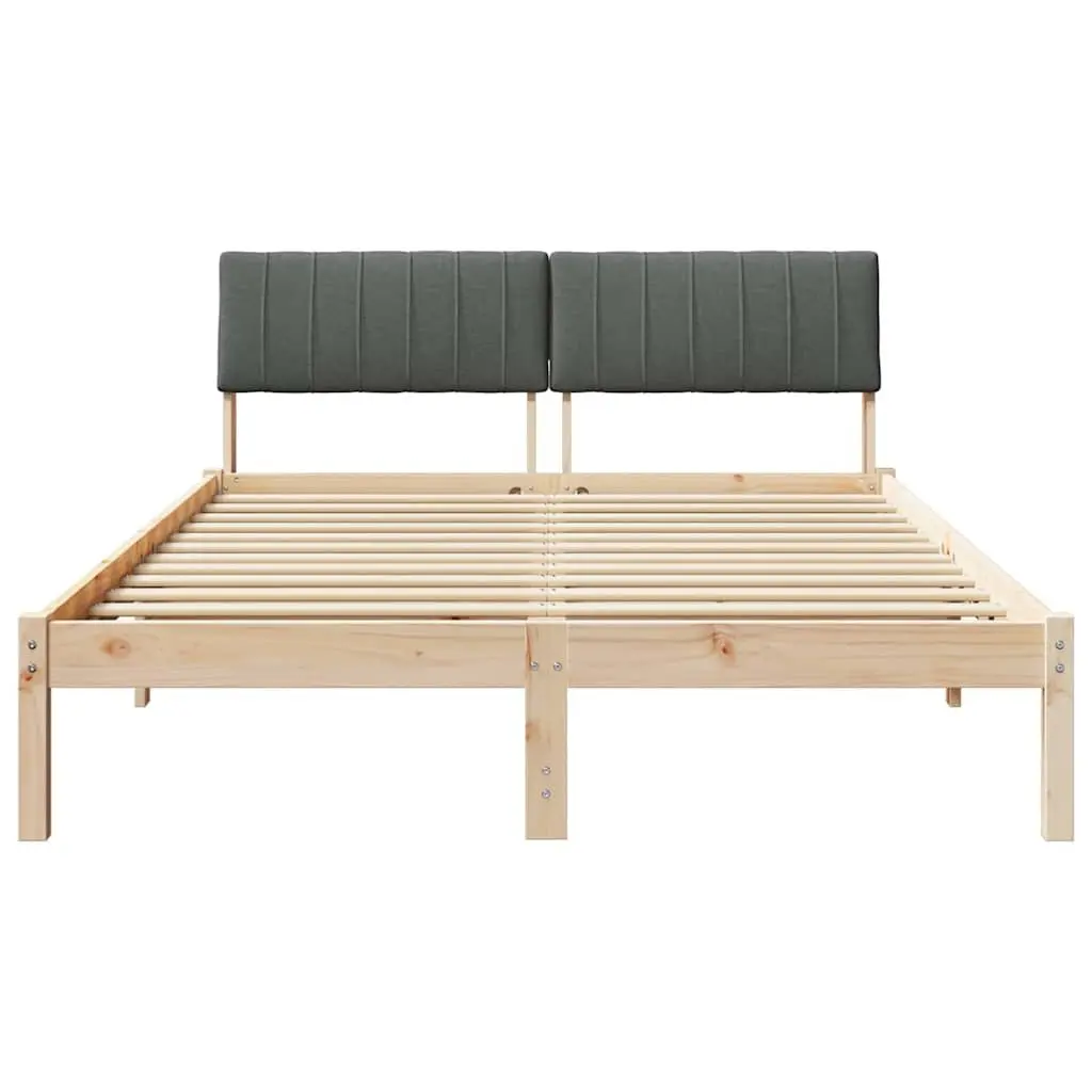 Solid Pine Wood Bed Frame with Dark Grey Headboard
