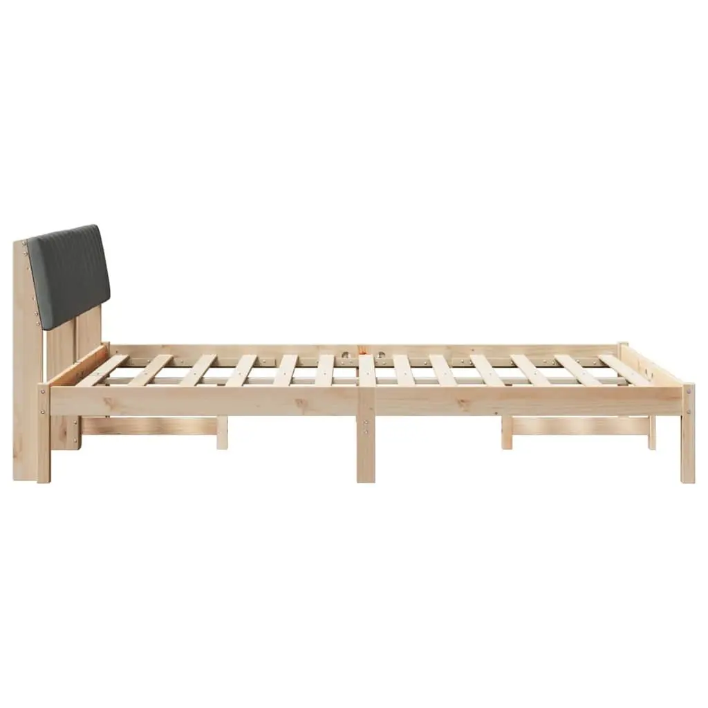 Solid Pine Wood Bed Frame with Dark Grey Headboard