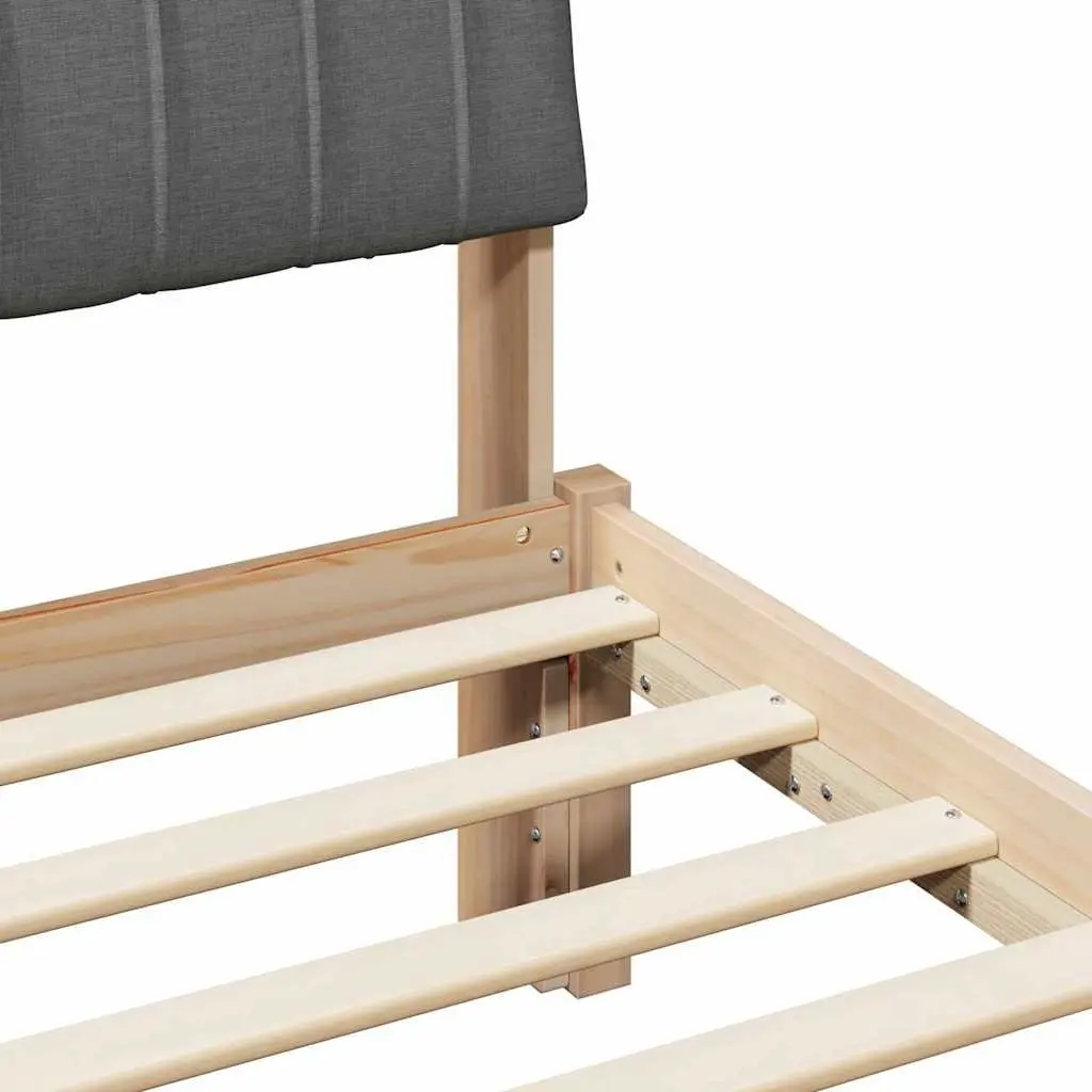 Solid Pine Wood Bed Frame with Dark Grey Headboard