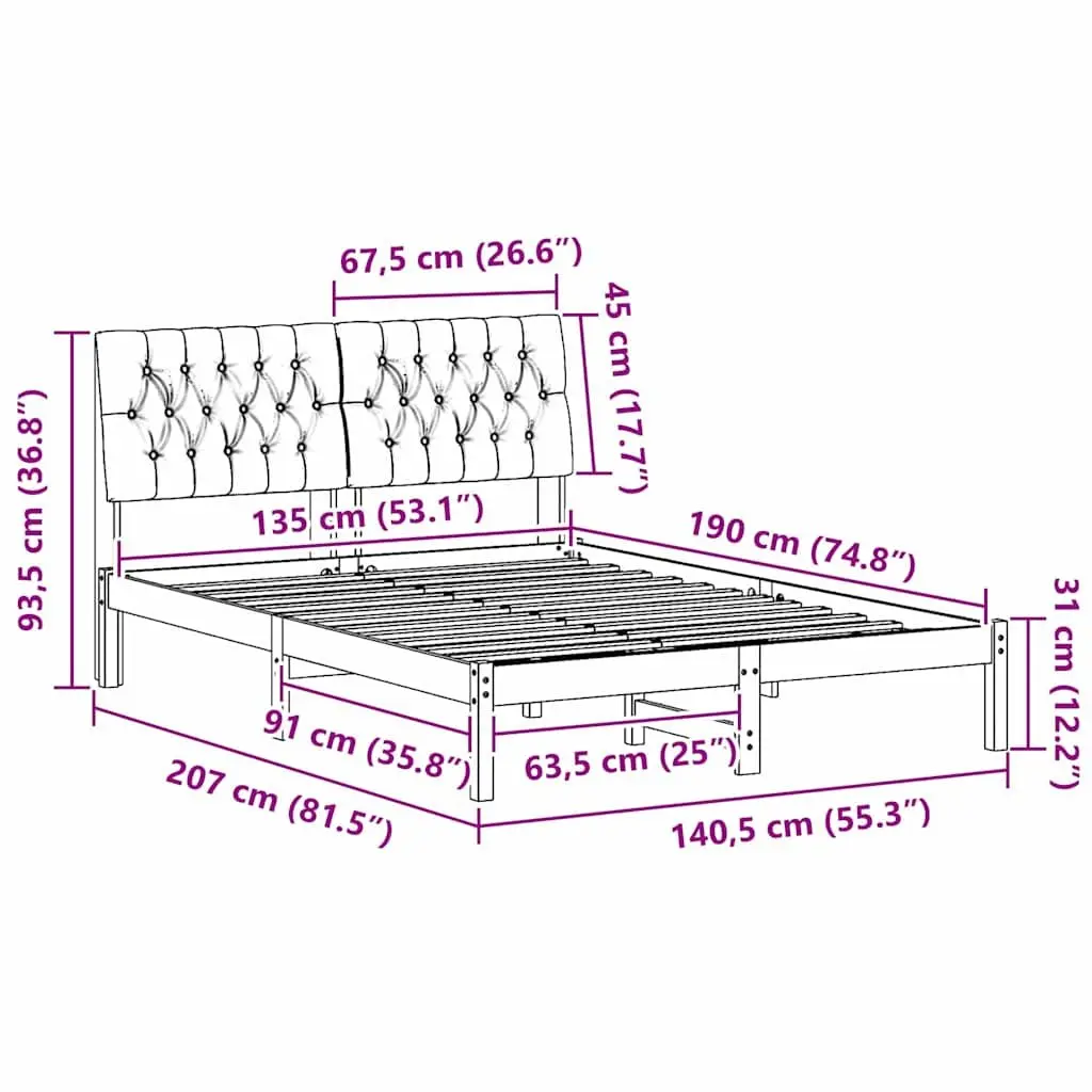 Brown Upholstered Headboard Bed Frame 135 x 190 cm