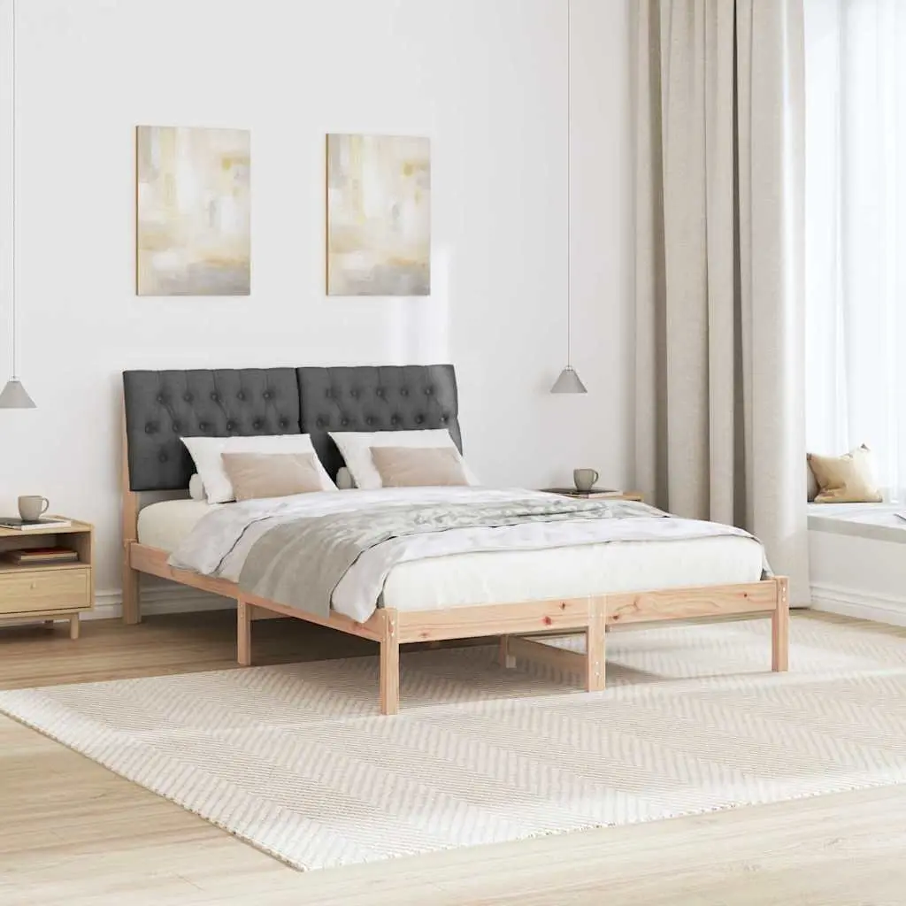 Brown Upholstered Headboard Bed Frame 135 x 190 cm