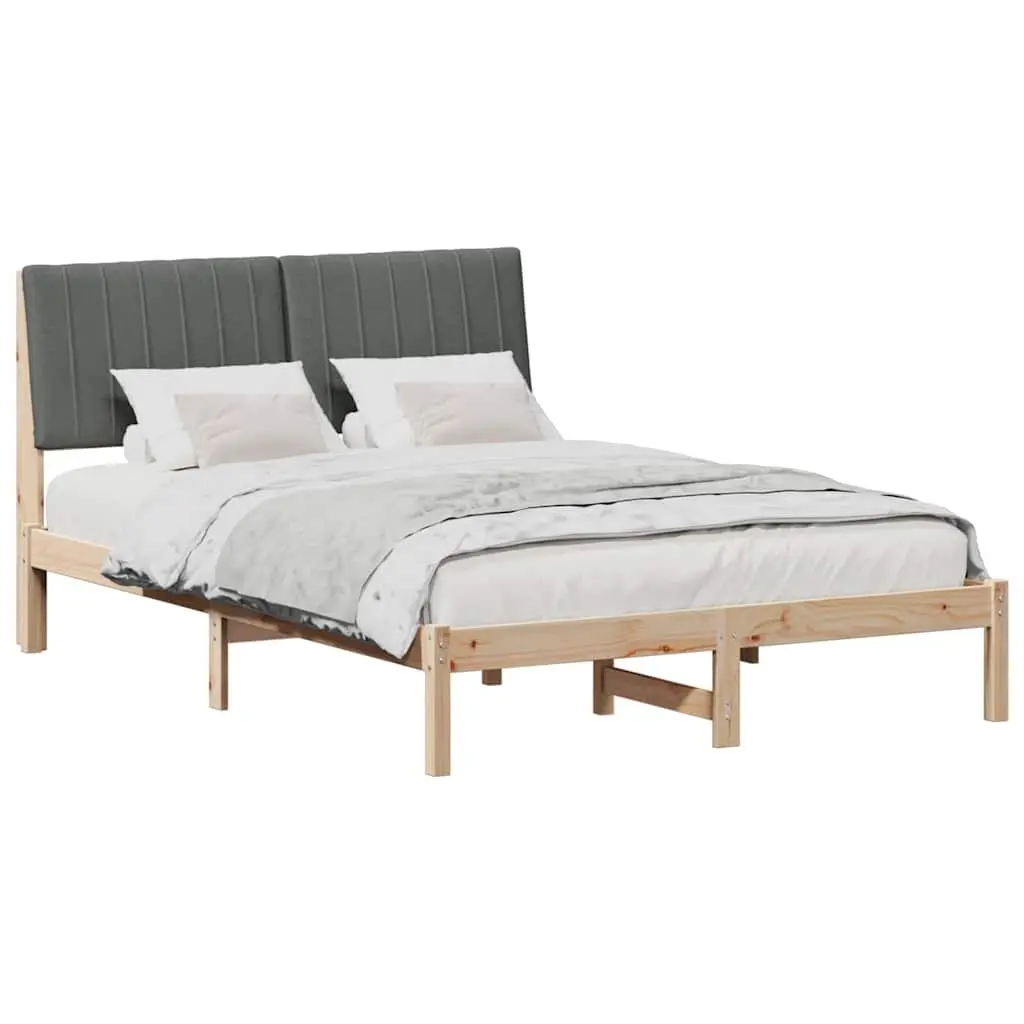 Solid Pine Bed Frame with Upholstered Headboard, Brown