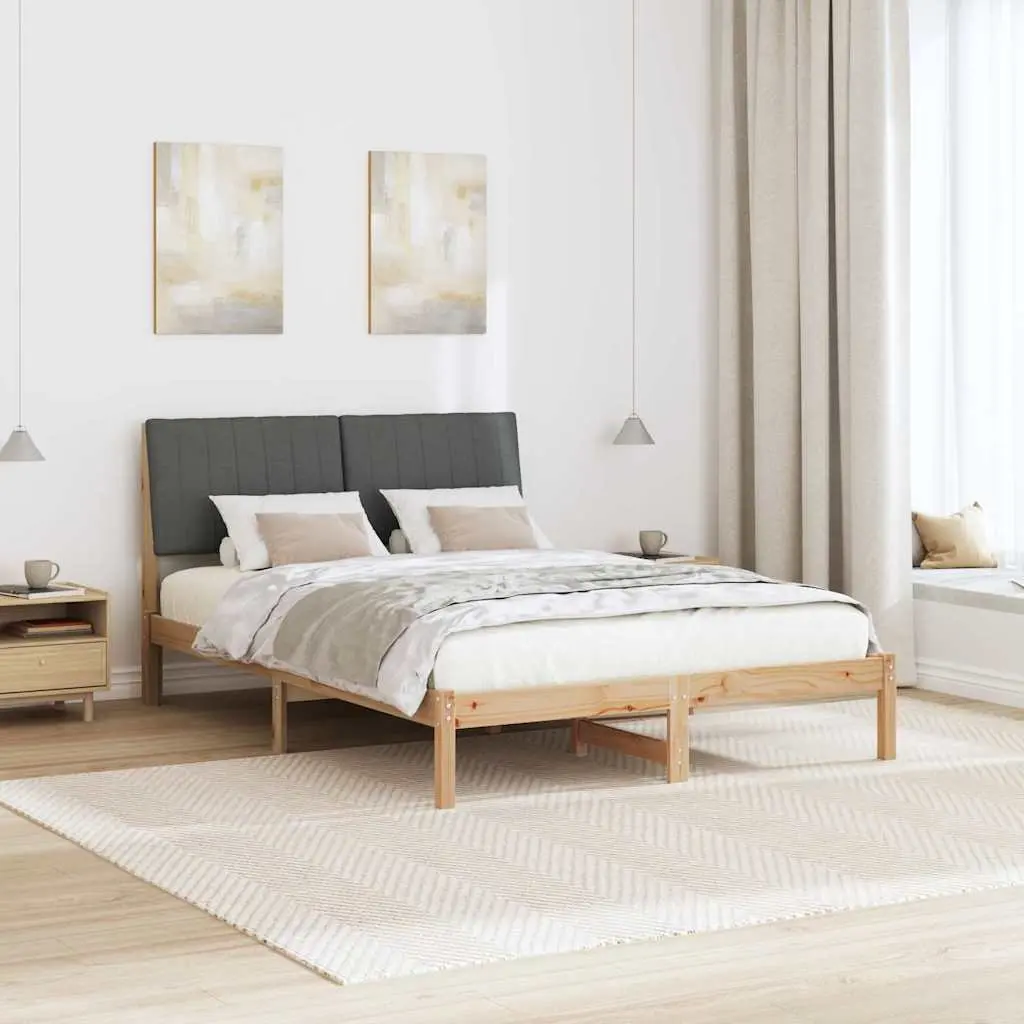 Solid Pine Bed Frame with Upholstered Headboard, Brown