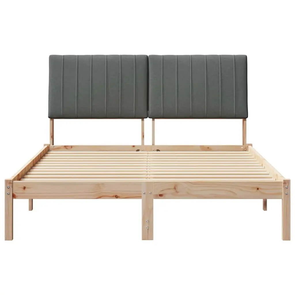 Solid Pine Bed Frame with Upholstered Headboard, Brown