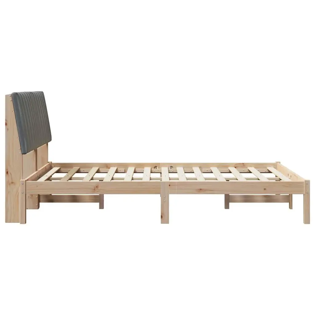 Solid Pine Bed Frame with Upholstered Headboard, Brown