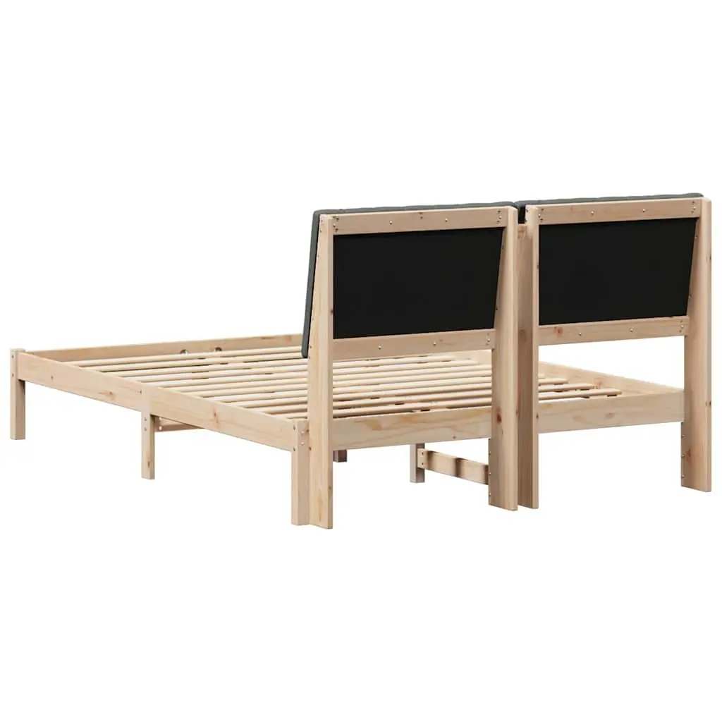 Solid Pine Bed Frame with Upholstered Headboard, Brown