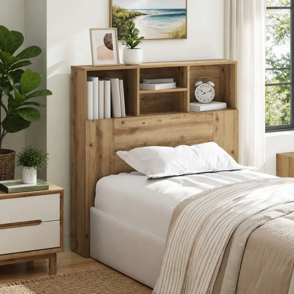 Brown Engineered Wall-Mounted Headboard Cabinet with Shelves