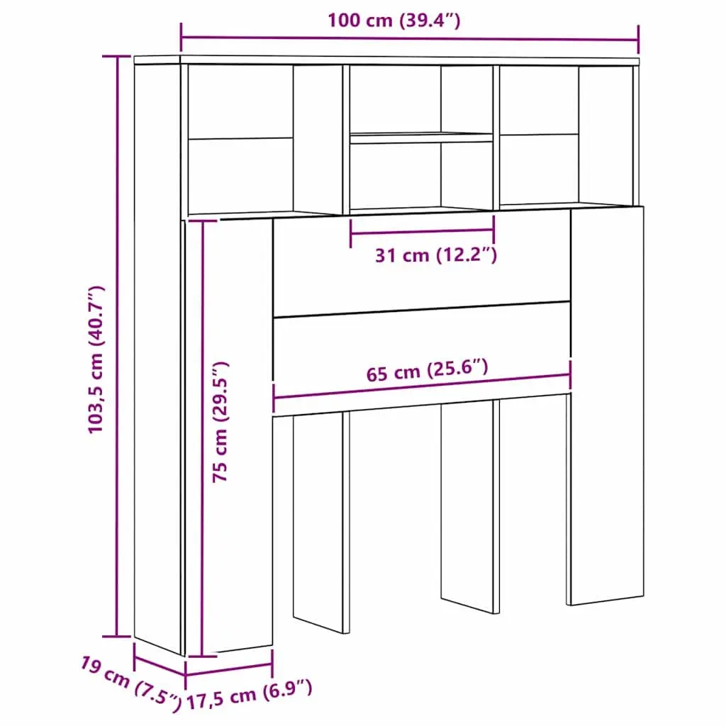 Brown Engineered Wall-Mounted Headboard Cabinet with Shelves