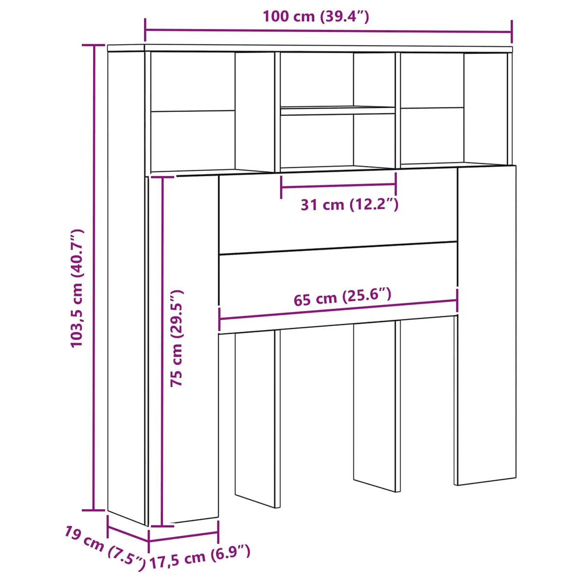 Brown Engineered Wall-Mounted Headboard Cabinet with Shelves