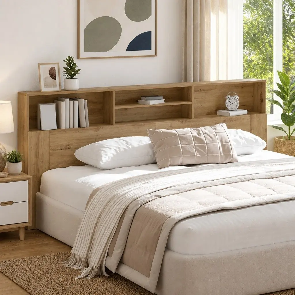 Wall-Mounted Headboard Cabinet with Shelves