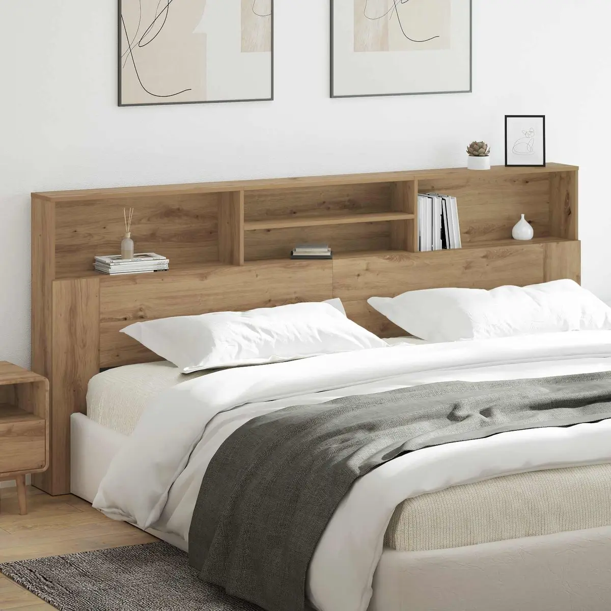 Wall-Mounted Headboard Cabinet with Shelves