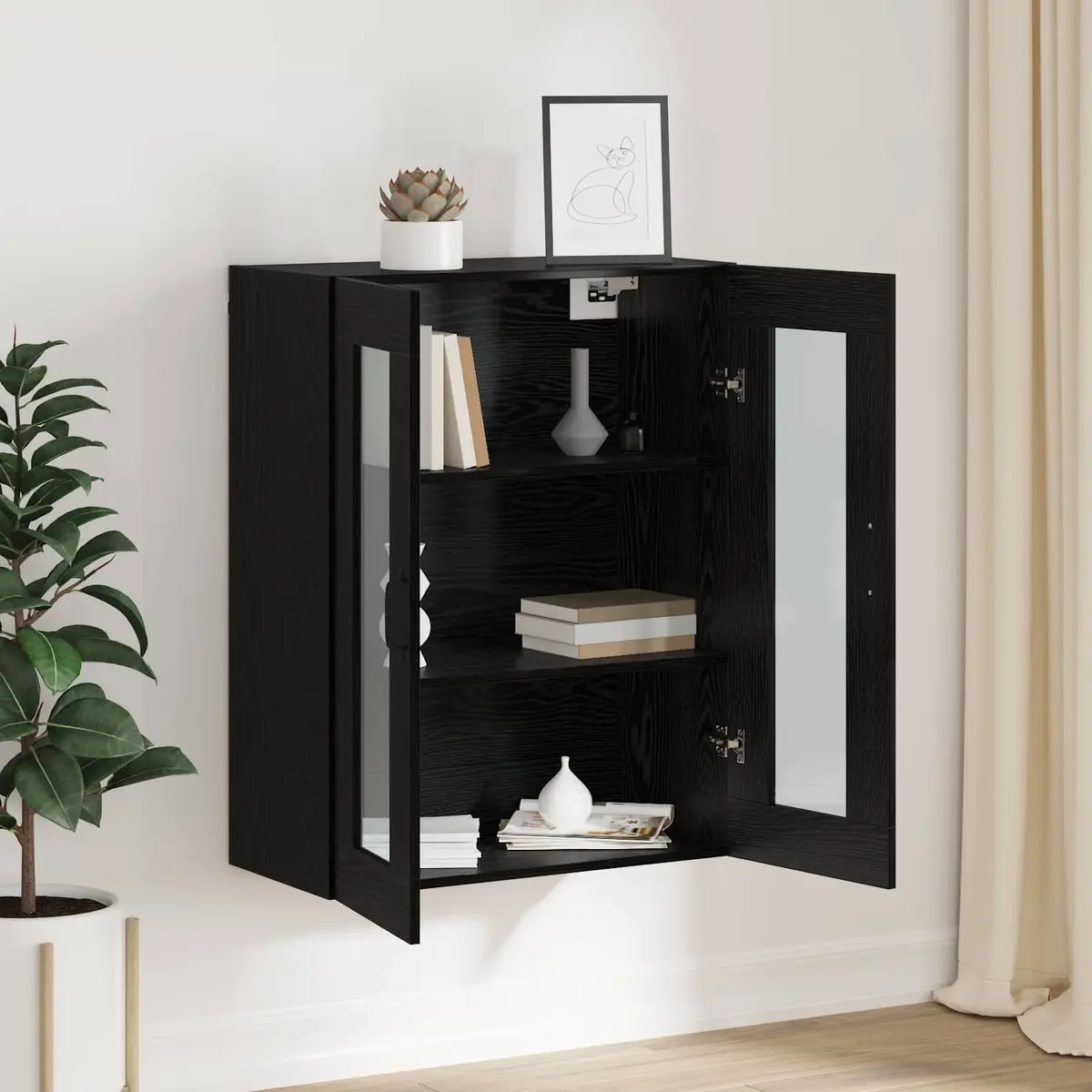 Wall-mounted Storage Cabinet in Black Oak
