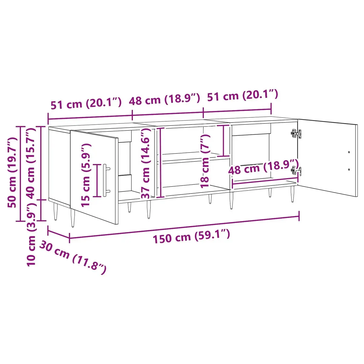 150cm Modern Brown TV Cabinet with Ample Storage