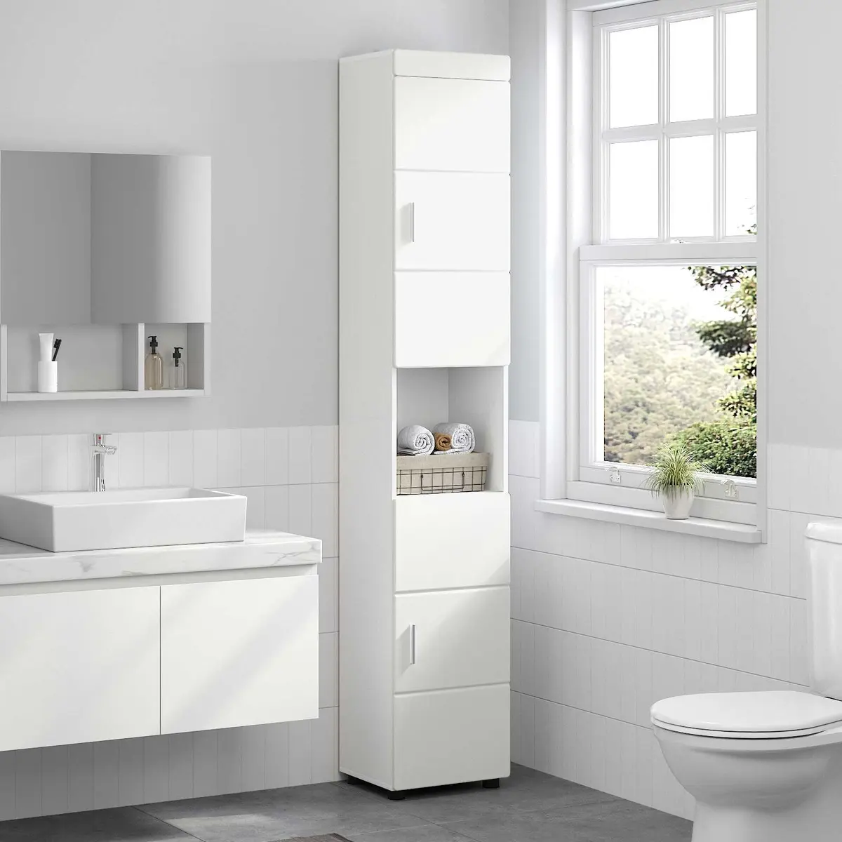 White Bathroom Vanity Cabinet Set with Storage