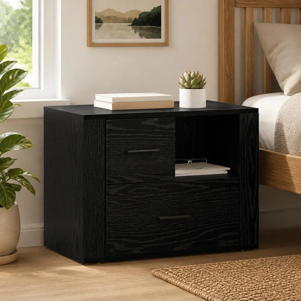 Black Oak Bedside Cabinet for Durable Storage