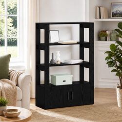 Sleek Black Sideboard Buffet with Adjustable Shelves
