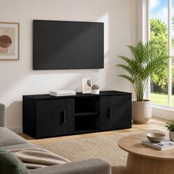 Sturdy Black Engineered Wood TV Cabinet with Rustic Charm