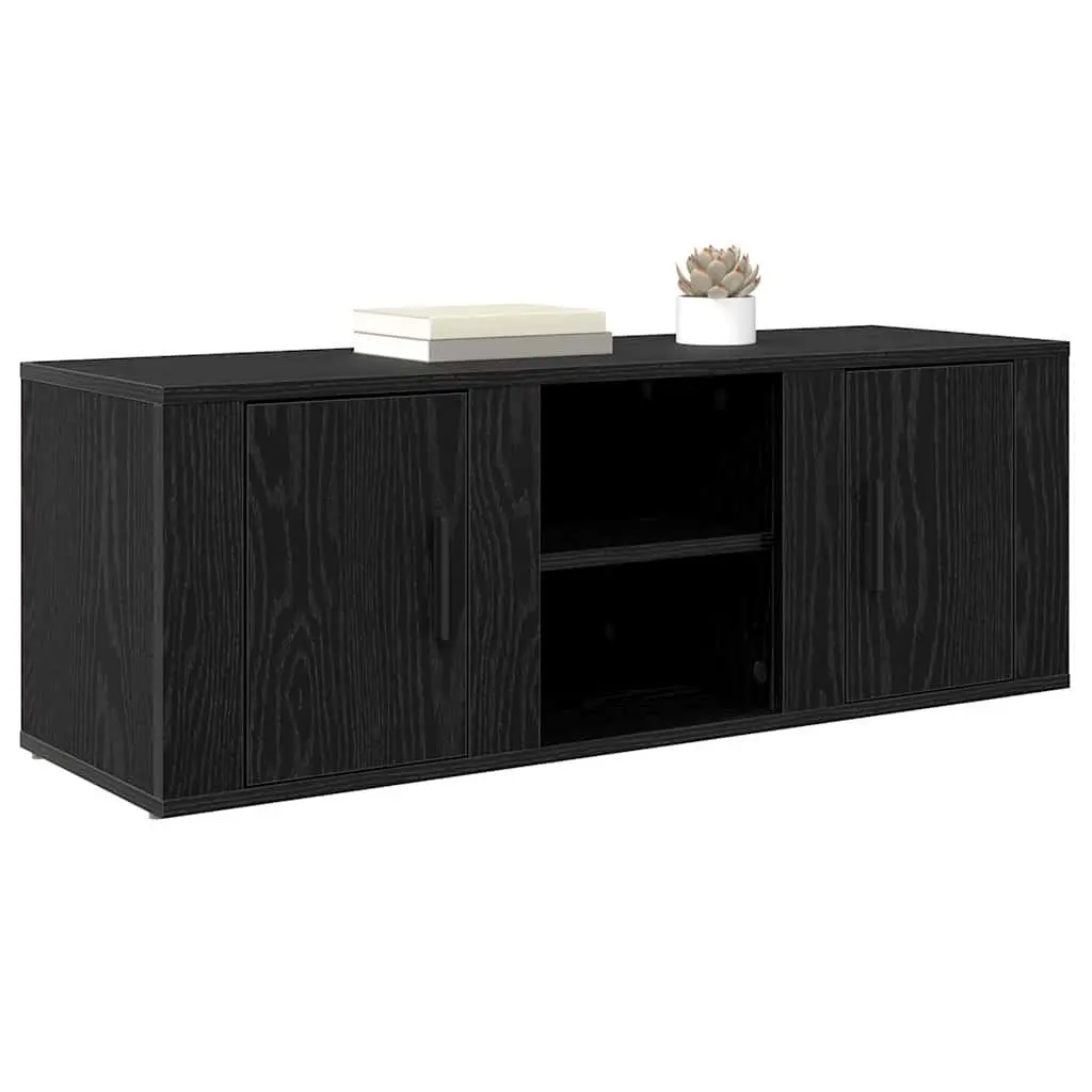 Black Engineered Wood TV Cabinet with Rustic Charm