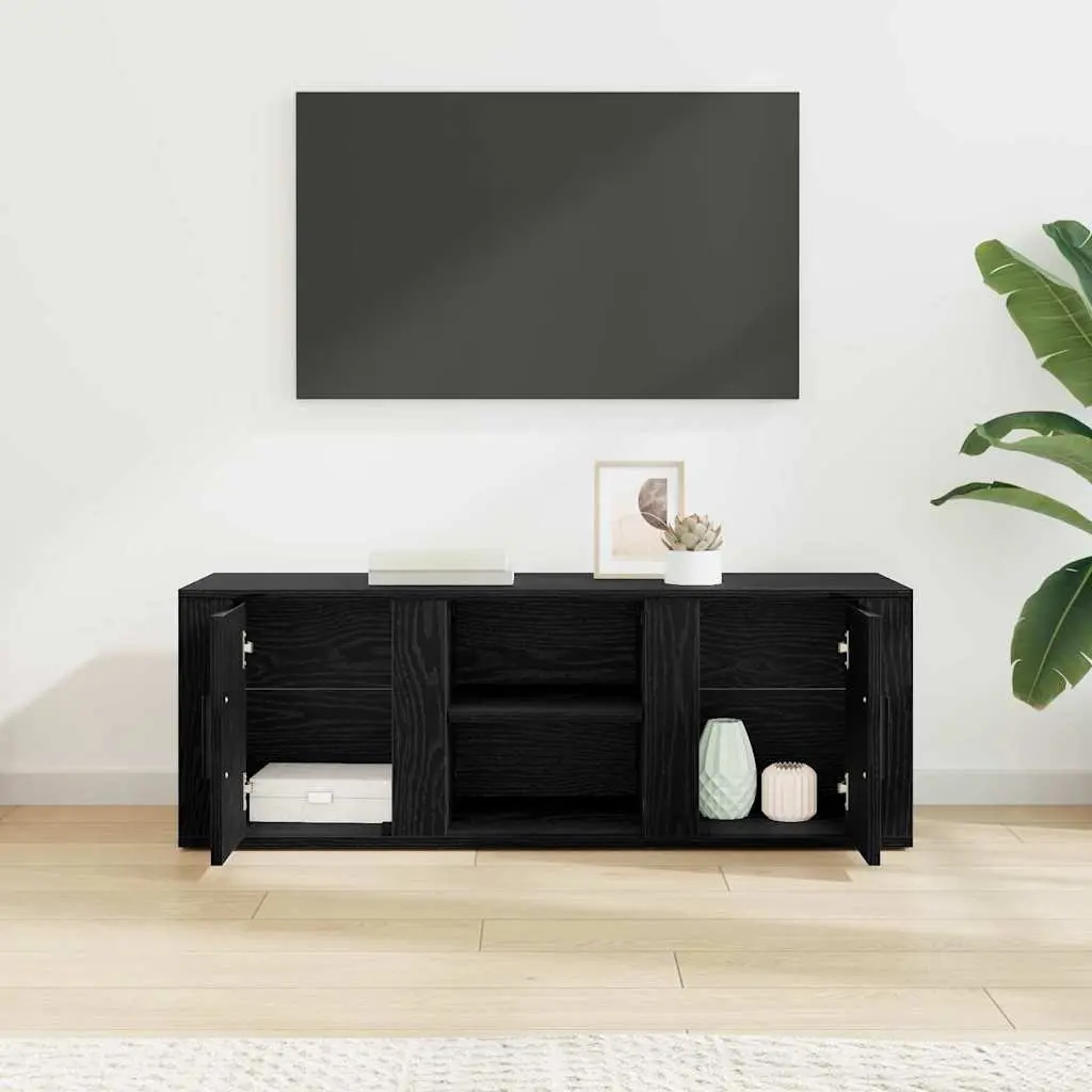 Black Engineered Wood TV Cabinet with Rustic Charm