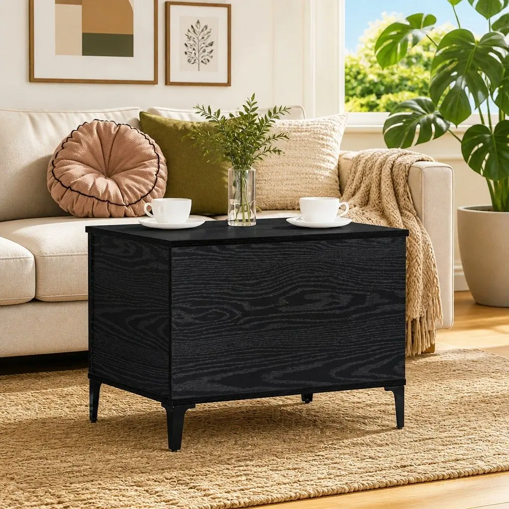 Black Oak Coffee Table with Sturdy Metal Legs