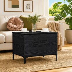 Black Oak Coffee Table with Sturdy Metal Legs