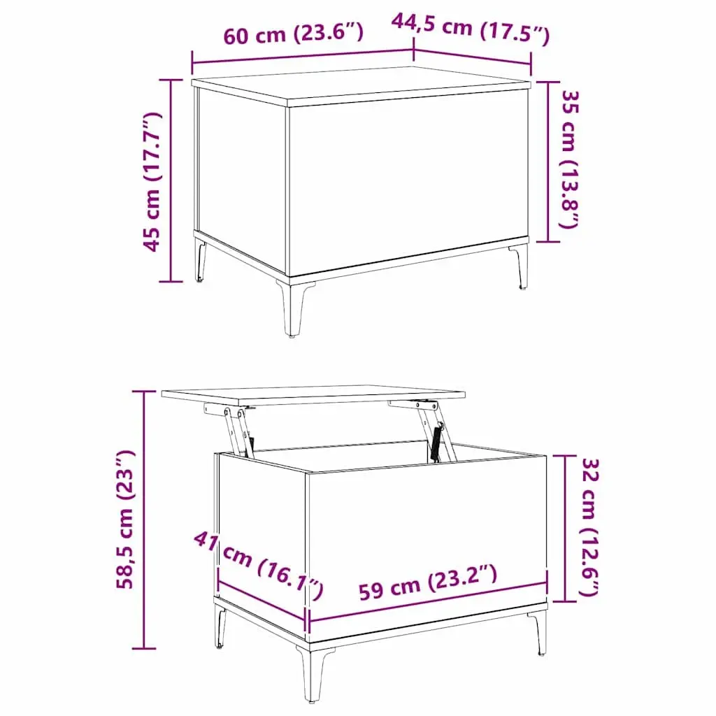 Black Oak Coffee Table with Sturdy Metal Legs