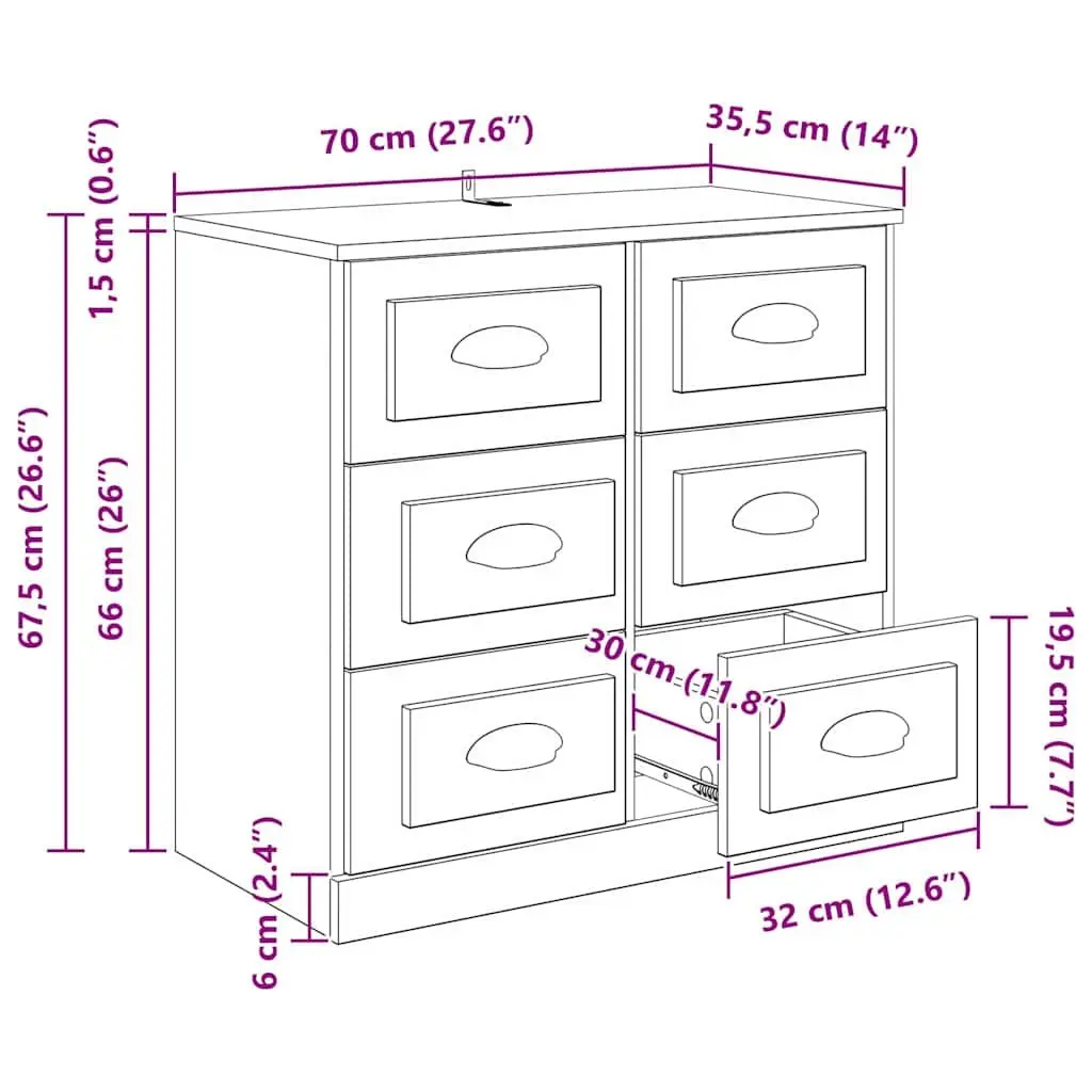 Sideboard Black Oak 70cm Storage Cabinet Living Room Dining Furniture Engineered