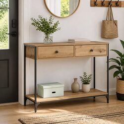 Console Table Industrial Style Storage Unit Hallway Living Room Brown