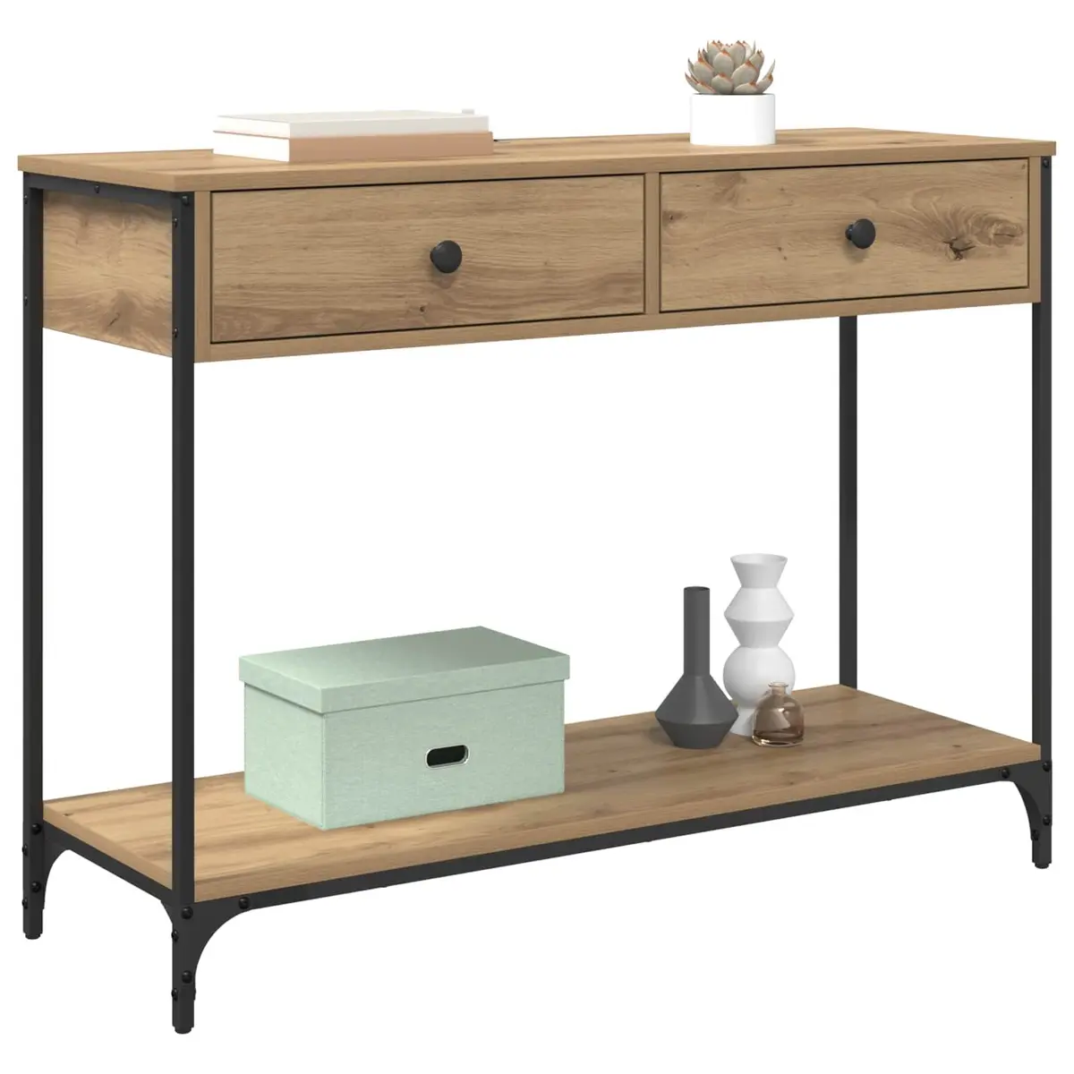 Console Table Industrial Style Storage Unit Hallway Living Room Brown