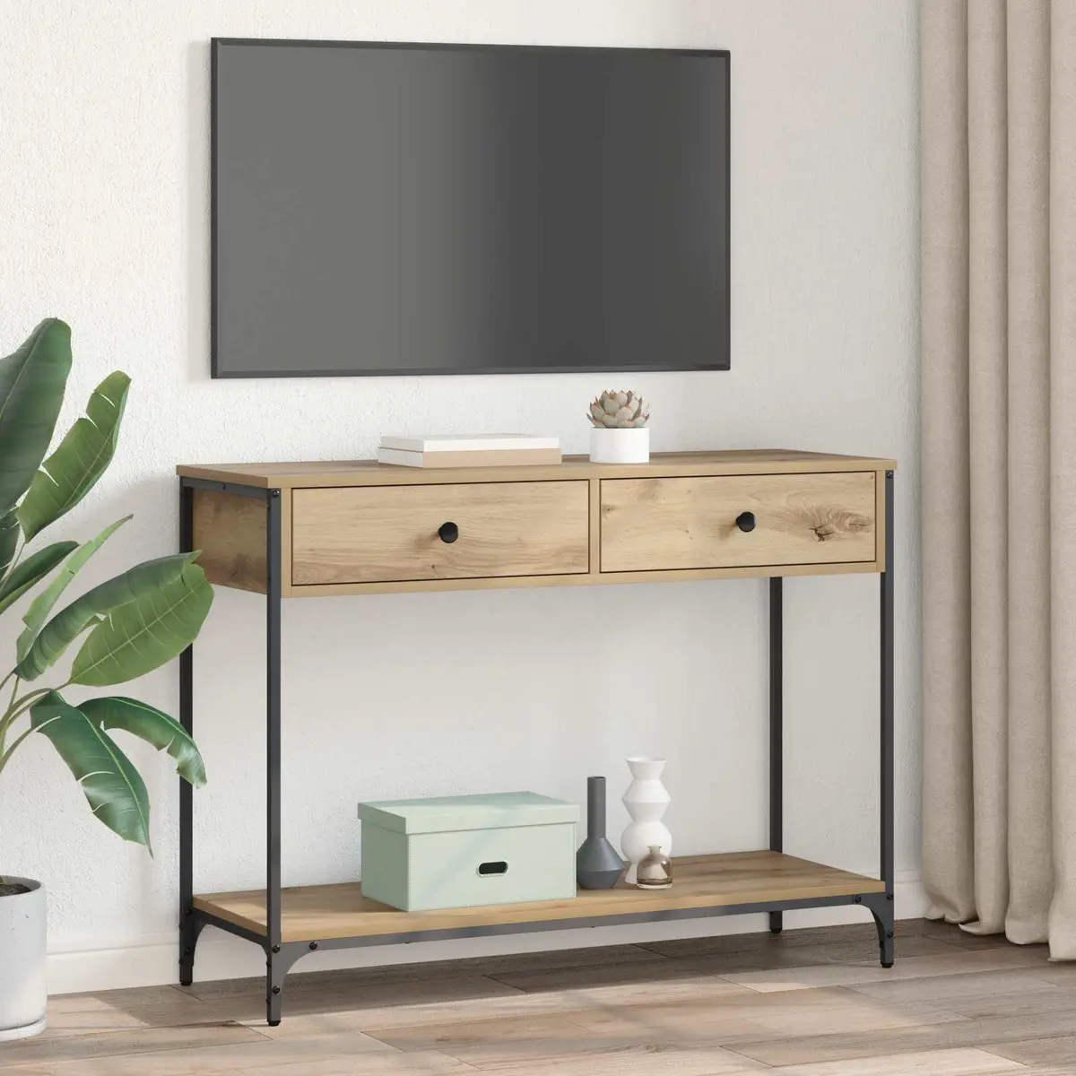 Console Table Industrial Style Storage Unit Hallway Living Room Brown