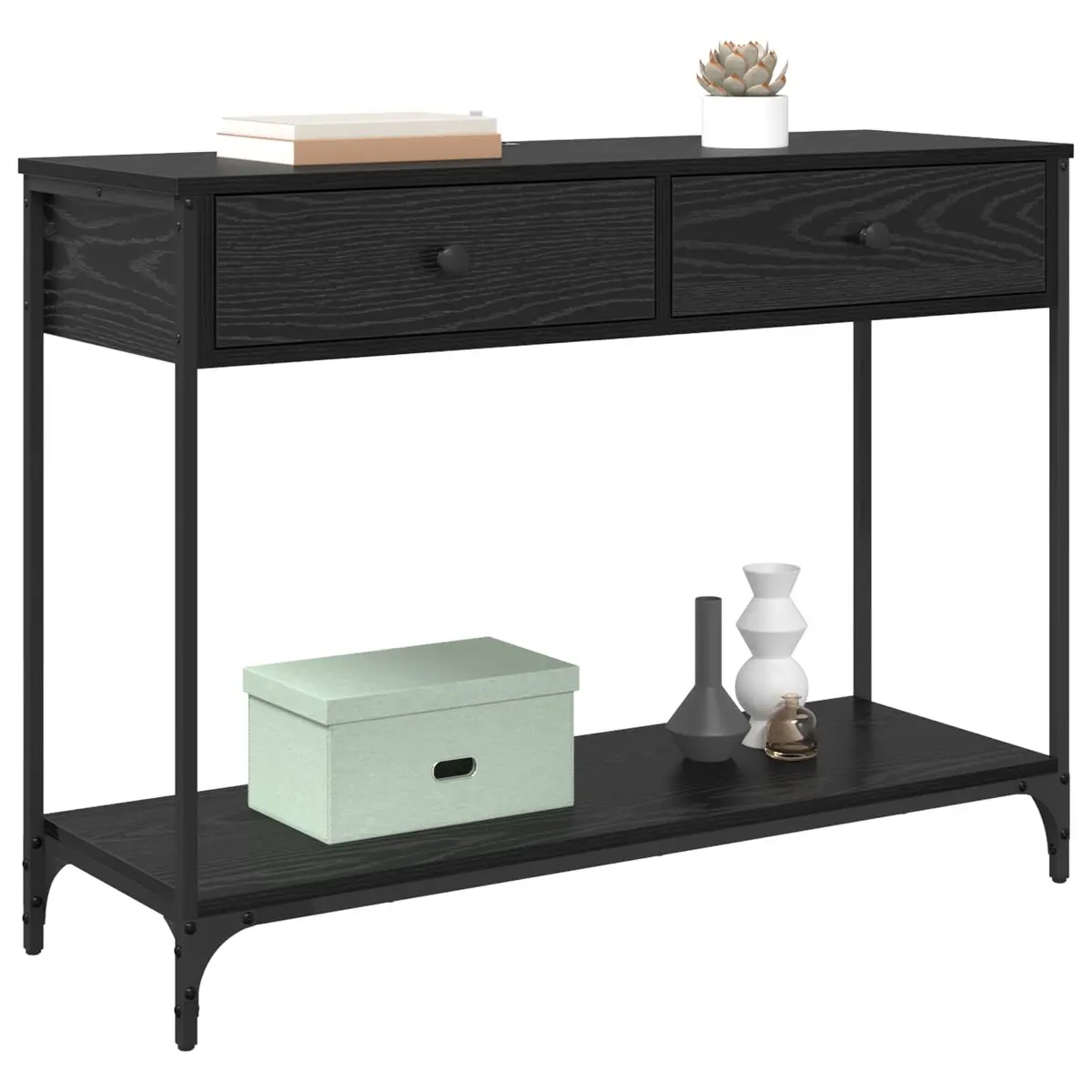 Console Table Engineered Wood Steel 100x34.5x75cm Black Oak