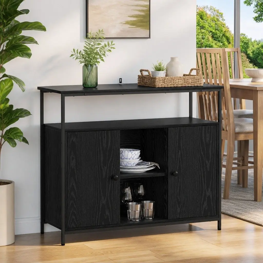 Sideboard Engineered Wood 100x35x80cm Black Oak Modern Storage Cabinet Buffet