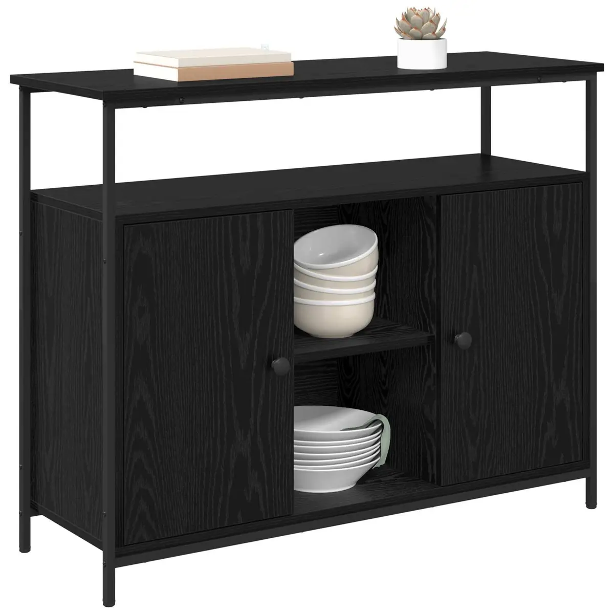 Sideboard Engineered Wood 100x35x80cm Black Oak Modern Storage Cabinet Buffet