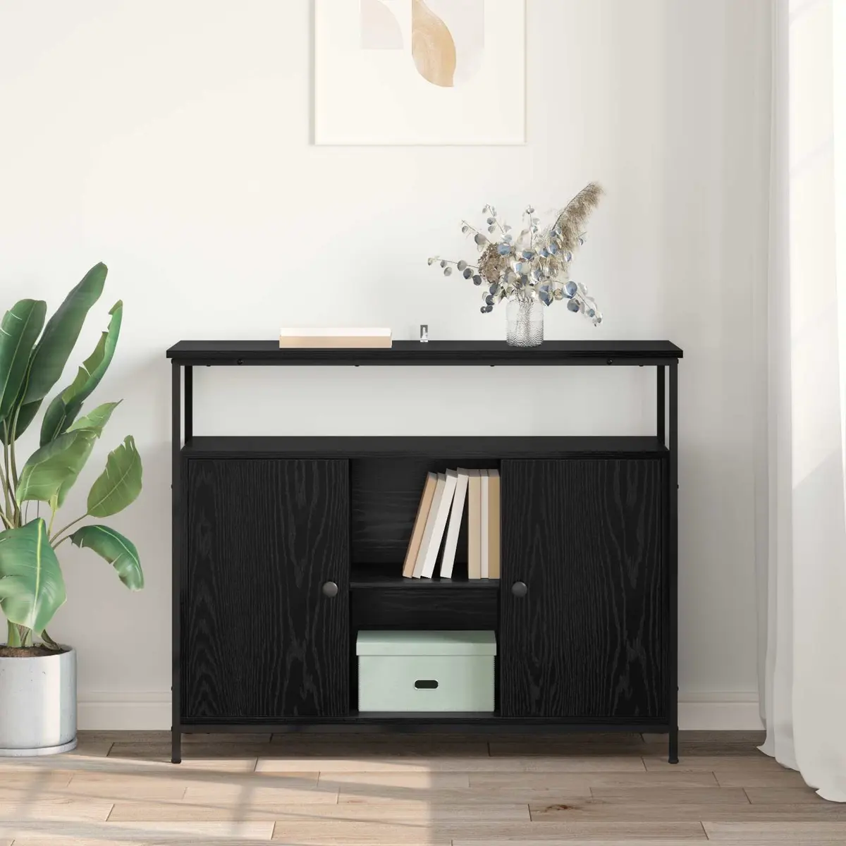 Sideboard Engineered Wood 100x35x80cm Black Oak Modern Storage Cabinet Buffet