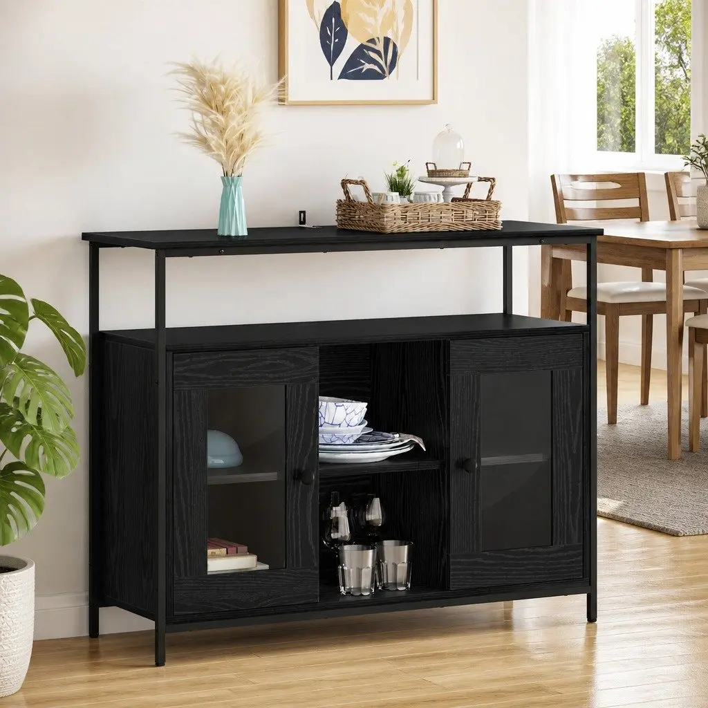 Black Oak Engineered Wood Storage Sideboard