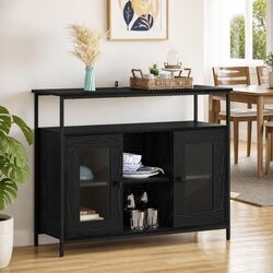 Modern Black Oak Engineered Wood Storage Sideboard