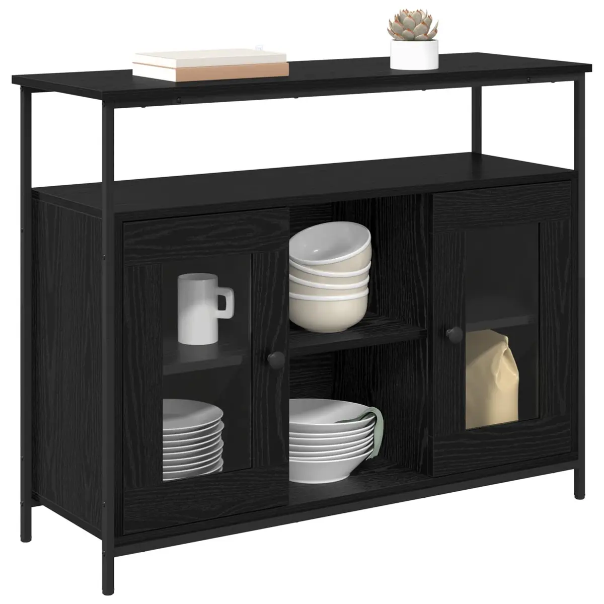 Black Oak Engineered Wood Storage Sideboard